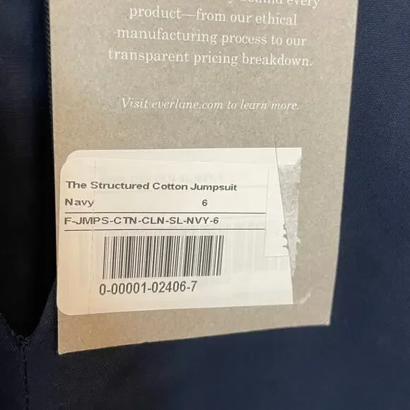 Everlane The Structured Cotton Jumpsuit In Navy Blue Size 6 New - Picture 11 of 13